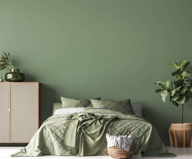 Sage green bedroom wall paint with smooth finishes by an interior painter in Boone County, IL.