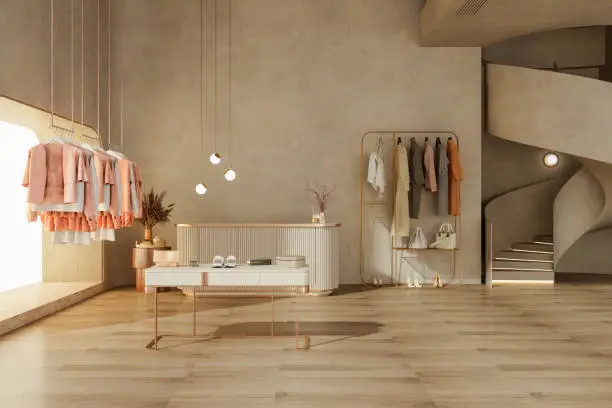 Retail store with warm beige wall colors and a textured matte paint finish by a painter in Cook County, IL.